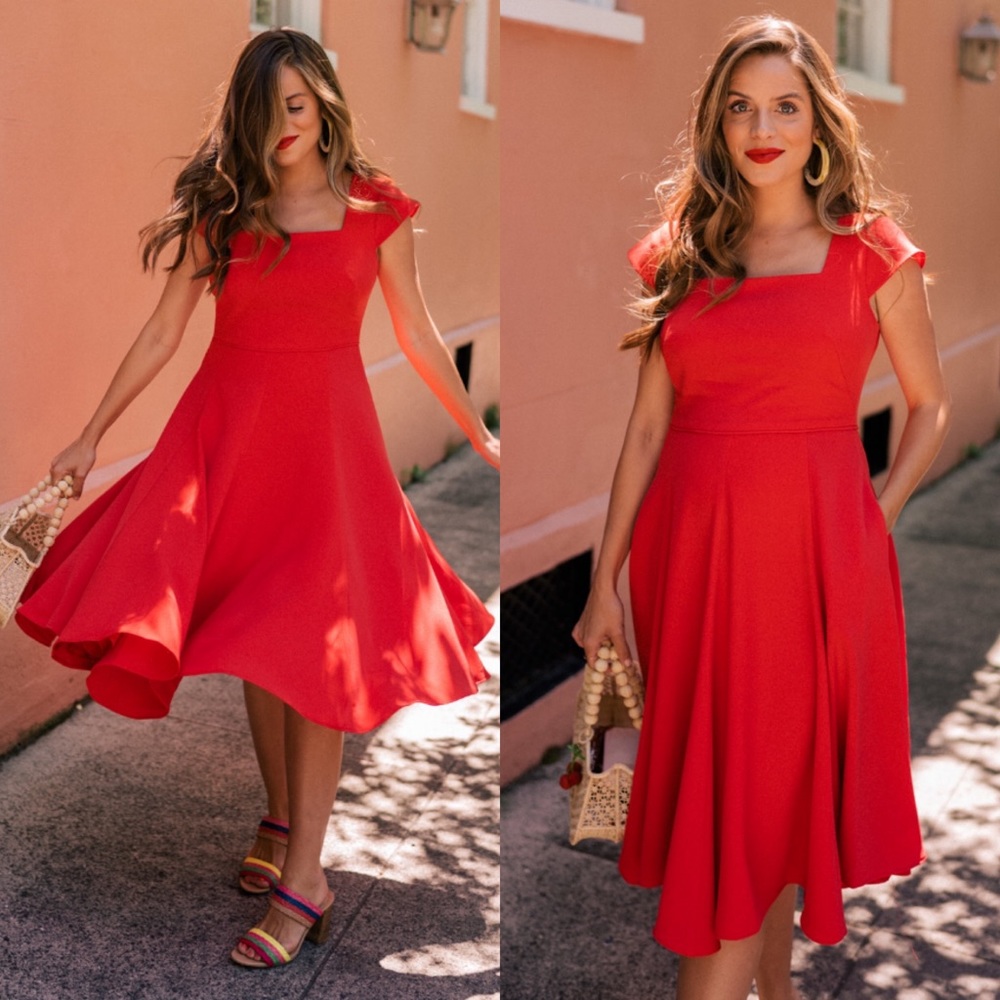 Gal Meets Glam Collection Regina Fit & Flare Dress in Venetian Red